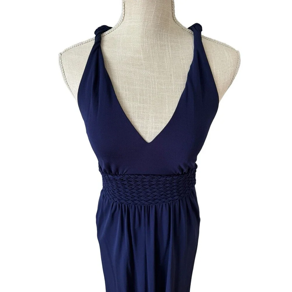 Anthropologie Maeve Blue Yuma Maxi Dress Slinky Rayon Pockets Side Zip Size 2 - Picture 5 of 11